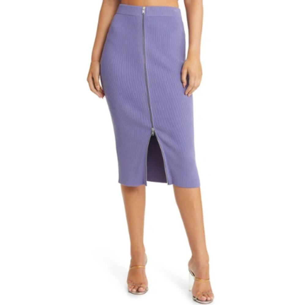 NEW OPEN EDIT NORDSTROM Rib Zip Front Sweater Knit Midi Skirt Size XL